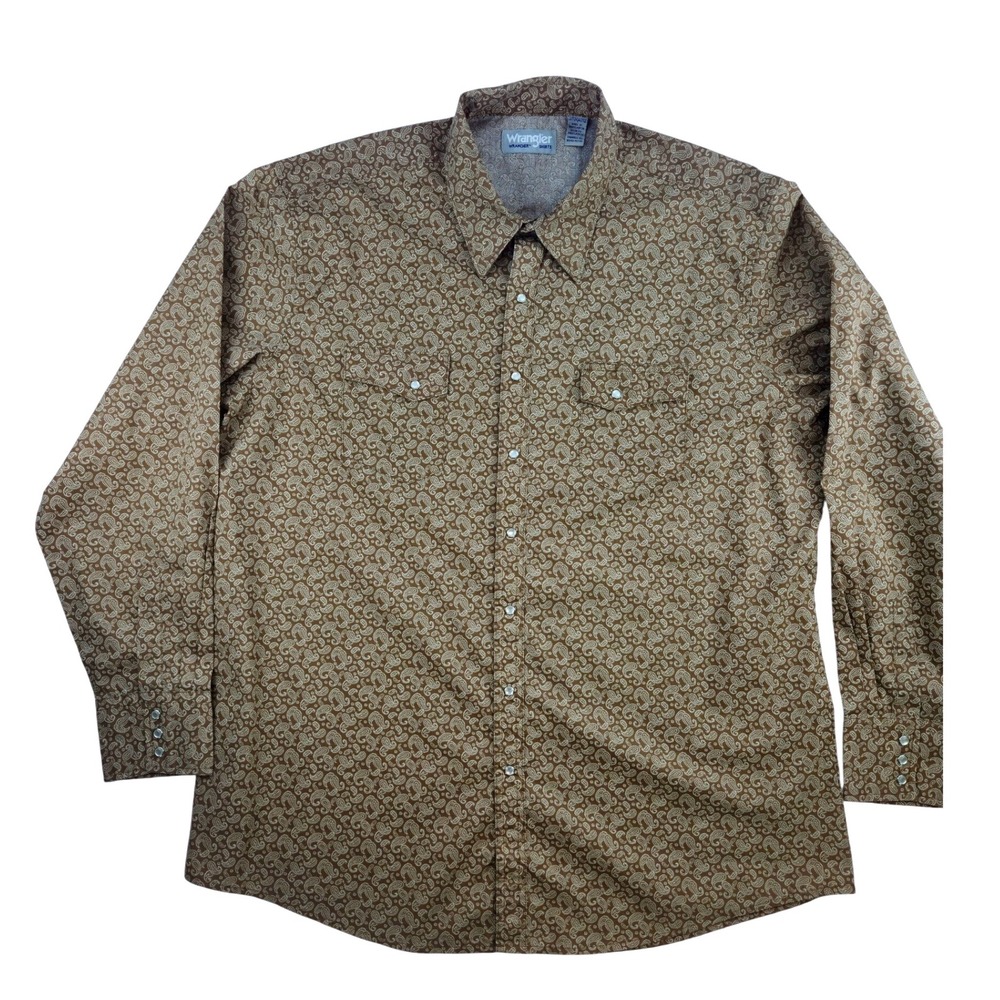 Wrangler Wrancher Mens 2XL Brown Paisley Western Cowboy Long Sleeve Shirt